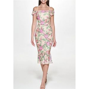 Guess Lace Floral  Mermaid Midi Dress